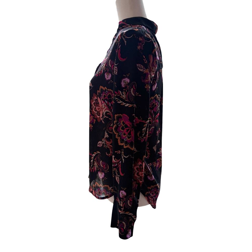 Liz Claiborne Women's Black & Pink Paisley Floral Long Sleeve Blouse, Size XS - Picture 5 of 12